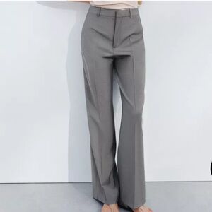 LESLIE FAY Gray Herringbone Wide Leg Cuffed Relaxed Fit Trouser Pants 4P NWOT